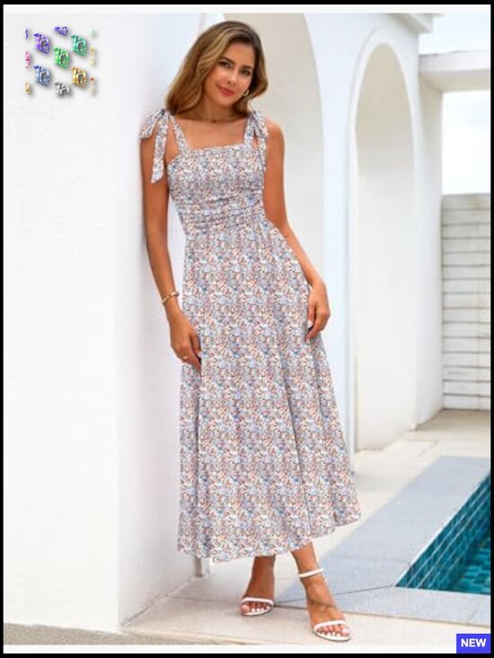 Floral Maxi Dress with Pockets Smocked Back Spaghetti Strap Beach Vacation - Picture 3 of 7